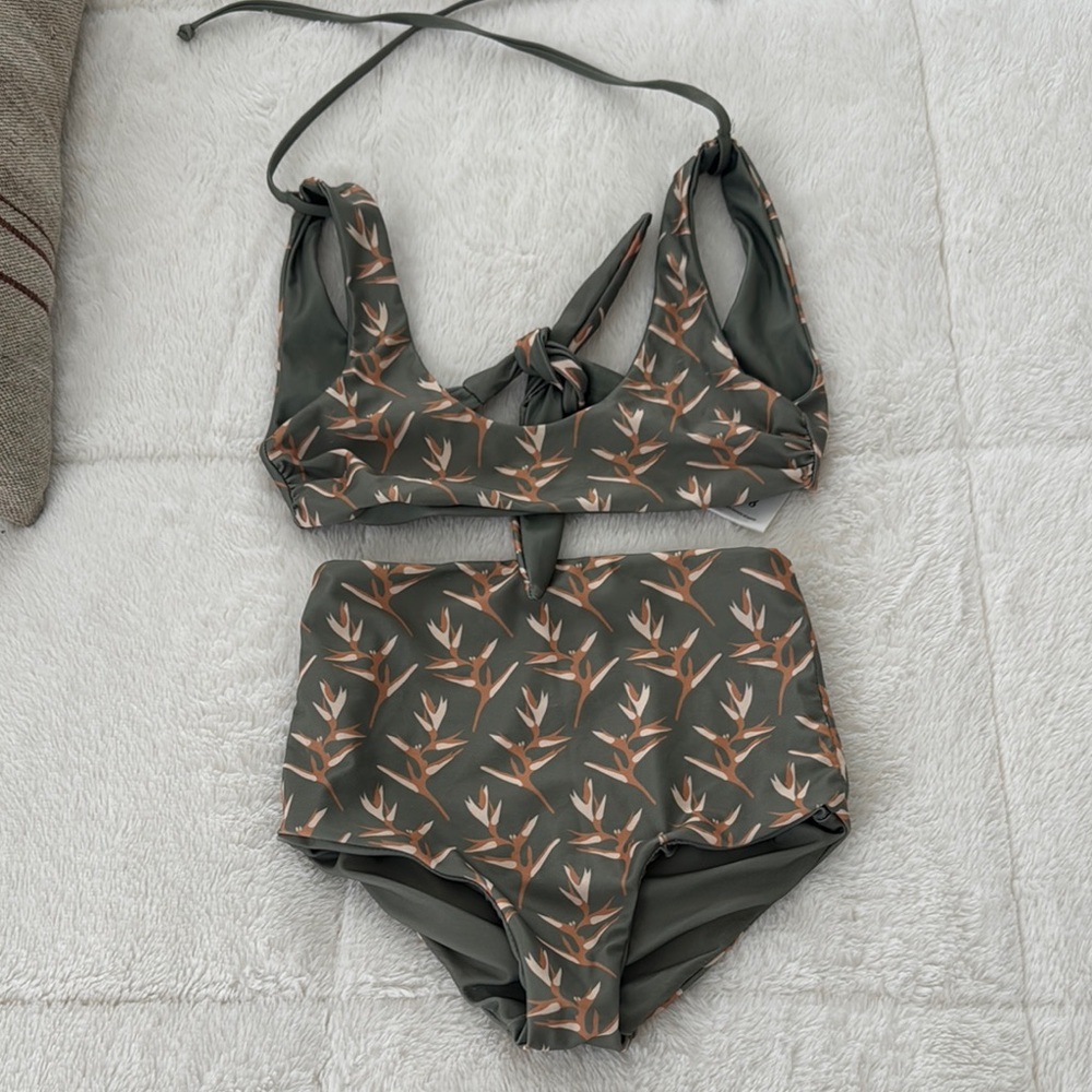 Olive Green Floral Girls Bikini Set